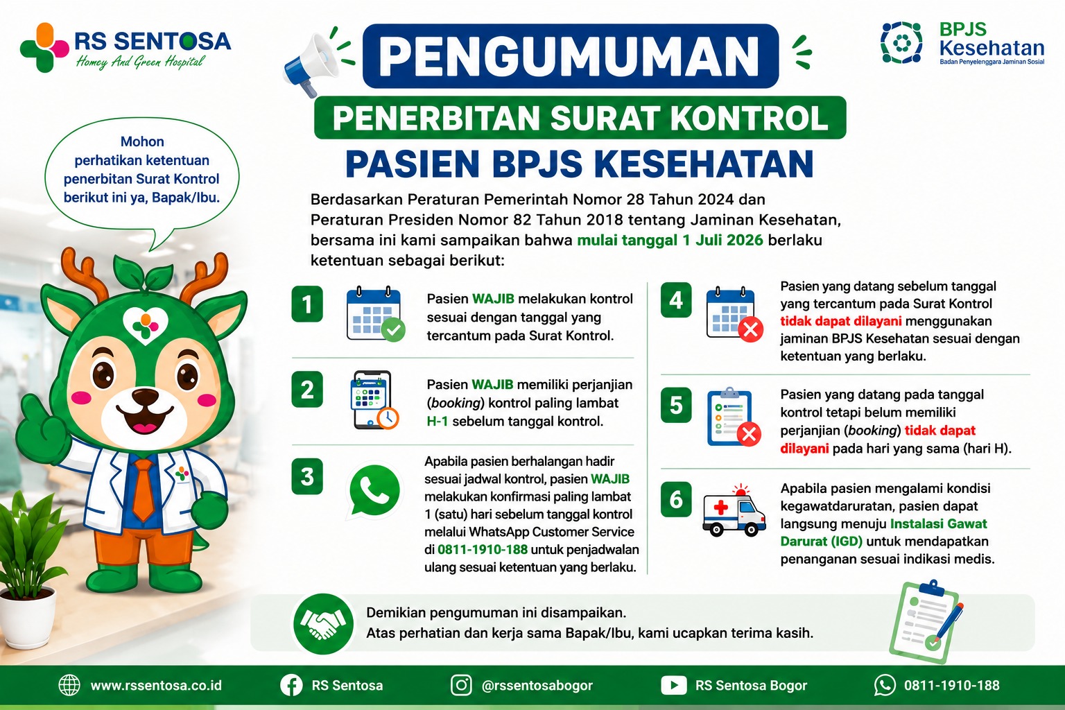 Surat Kontrol BPJS Jadi Kunci Kelancaran Pelayanan, RS Sentosa Imbau Peserta Patuhi Jadwal dan Ketentuan Booking